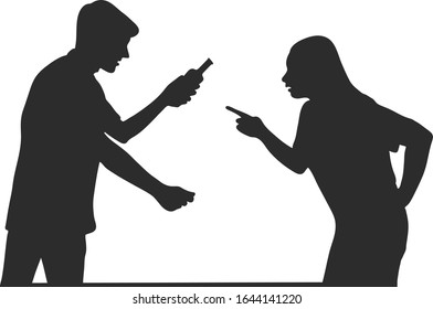 Couple is having a quarrel while husband holding wine bottle.