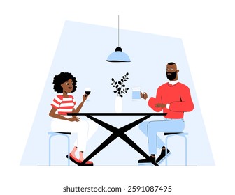 Couple Having A Romantic Date At A Cafe In Flat Vector Illustration Symbolizing Love, Dating, And Relationship Bonding, Isolated On White Background