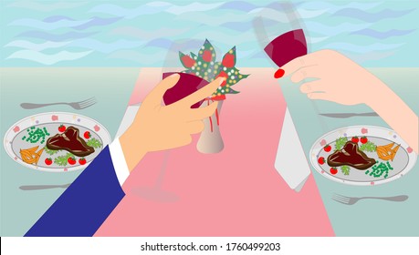 A couple having a romantic dinner in a elegance restaurant