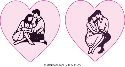 A couple having a romantic time. Simple monochrome illustration with handwritten