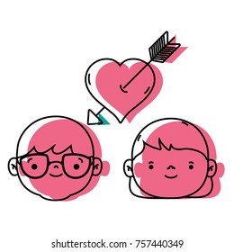 couple head together with heart love symbol