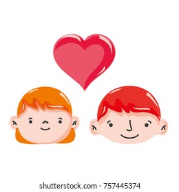 couple head together with heart love symbol