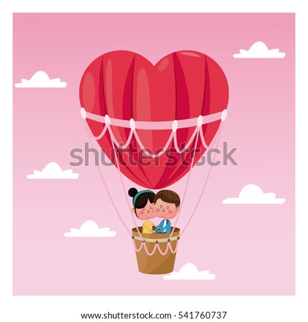 couple heart airballoon valentine day pink sky
