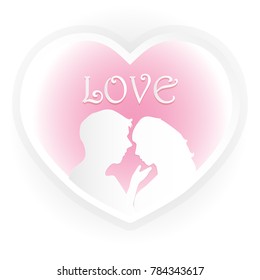 Couple in heart frame with love paper art style, paper craft illustration