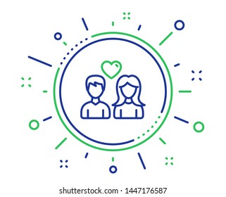 Couple with Heart line icon. Users Group sign. Male and Female Person silhouette symbol. Quality design elements. Technology couple love button. Editable stroke. Vector