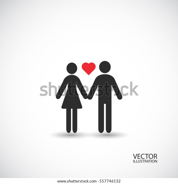 Couple and a heart.  Man and woman isolated\
icons. Vector\
illustration