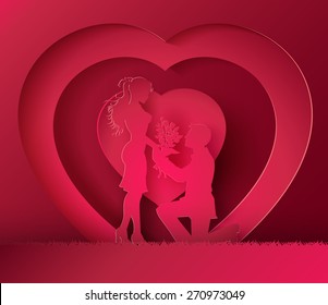 Couple in the heart shape.paper art style.
