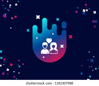 Couple with Heart simple icon. Users Group sign. Male and Female Person silhouette symbol. Cool banner with icon. Abstract shape with gradient. Vector