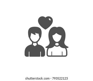 Couple with Heart simple icon. Users Group sign. Male and Female Person silhouette symbol. Quality design elements. Classic style. Vector
