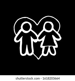 Couple and heart symbol. Illustration of hand drawing.
