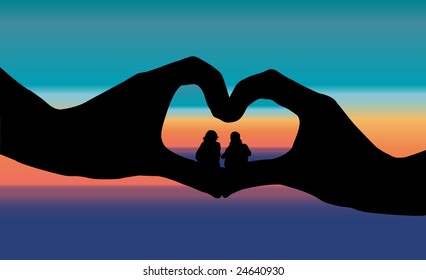 couple and heart - vector
