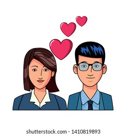 couple with hearts avatar cartoon character vector illustration graphic design