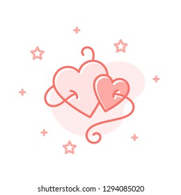 Couple Hearts flat cartoon style concept. Simple sign of valentines day. Romantic Love icon. Cute color symbol for print, social media post, banner, card design. Vector Illustration isolated on white