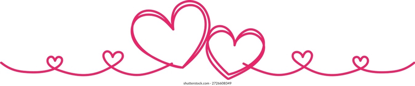 Pareja de corazones formados por una línea continua – Dos corazones conectados – Arte lineal minimalista de dos corazones abstractos que representan al hombre y la mujer