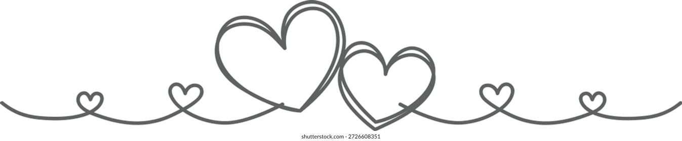 Pareja de corazones formados por una línea continua – Dos corazones conectados – Arte lineal minimalista de dos corazones abstractos que representan al hombre y la mujer