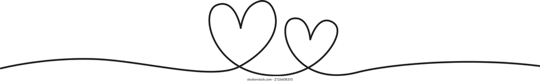 Pareja de corazones formados por una línea continua – Dos corazones conectados – Arte lineal minimalista de dos corazones abstractos que representan al hombre y la mujer
