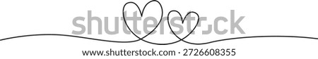 Couple of hearts formed by a continuous line – Two connected hearts – Minimalist line art of two abstract hearts representing man and woman