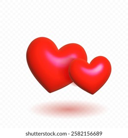 Couple of hearts isolated on transparent background. Love symbol. High quality 3D vector holiday elements