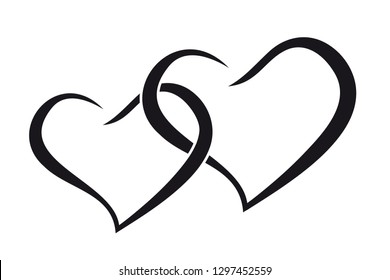 Couple hearts love forever together black silhouette. Vector illustration.