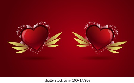 Un Par De Corazones En Fondo Rojo Afiche Del Día De San Valentín O Diseño De Tarjeta De Saludo Ilustración Vector Plano