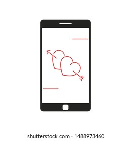 Couple of hearts pierced by cupid's arrow, displayed on a smartphone screen. 
