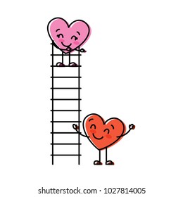 couple of hearts proposing love on a ladder