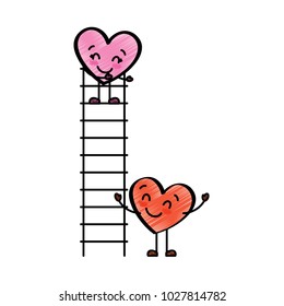 couple of hearts proposing love on a ladder