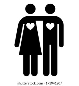 Couple with hearts shape isolated on white background  