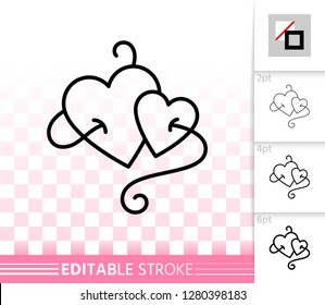 Couple Hearts thin line icon. Outline web sign of valentines day. Romantic Love linear pictogram with different stroke width. Simple vector transparent symbol. Amour editable stroke icon without fill