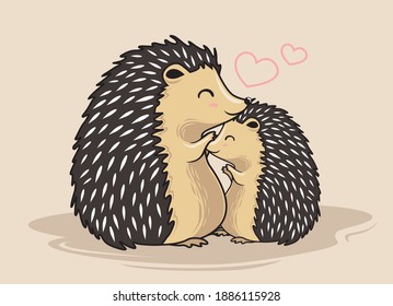 Couple Hedgehog Cartoon Love Family Porcupine