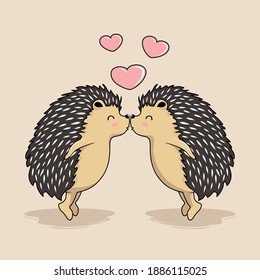 
Couple Hedgehog Love Kiss Cartoon Porcupine Kissing