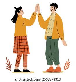 Couple High-Fiving Flat Vector Illustration