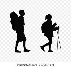 couple hikers silhouette vector art design, illustration