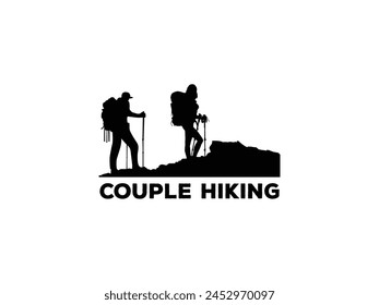 couple hiking logo with silhouettes vector