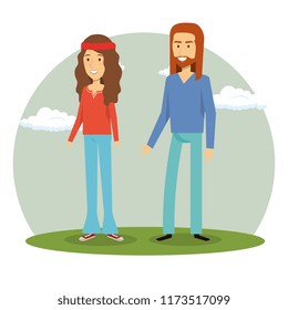 couple hippies lifestyle characters