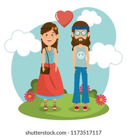 couple hippies lifestyle characters
