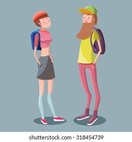 Couple of hipsters. Man and woman characters.