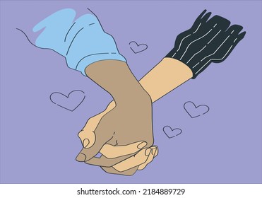 Couple hold hands, Holding hands. hand in hand. Concept of love. Couple holding hands. Flat design, vector illustration.