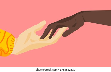 Couple hold hands over pink background