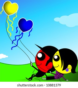 couple holding balloons	