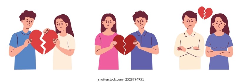 Couple Holding Broken Heart, Breakup and Divorce Concept