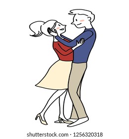 Couple holding each other. Cute couple hugging each other. Man and woman looking into each other's eyes and cuddling like dancing pose. Happy couple in love. Portrait of happy couple dancing together.