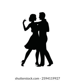 A Couple Holding Each Other While Dancing, in a Simple Silhouette Style