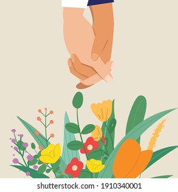 Couple holding hand with flower. valentine concept