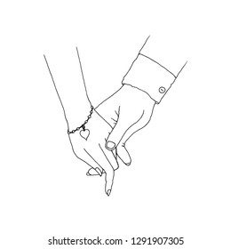 A Couple Holding Hand Outline Sketch, Isolated Vector
