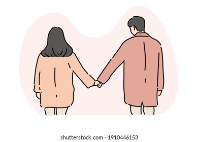 Couple Holding Hand Together, Love, Relationship, Intimate, Romance, Romantic Concept Illustration.