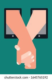 Couple holding hands after meeting online through social media dating app