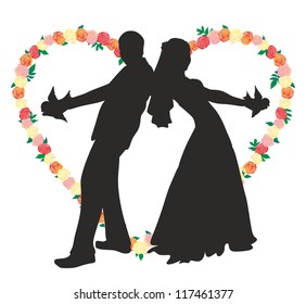 "couple holding hands at the birds in the heart of roses"