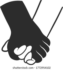 Couple holding hands black and white. Isolated sketch object. Flat vector illustration.