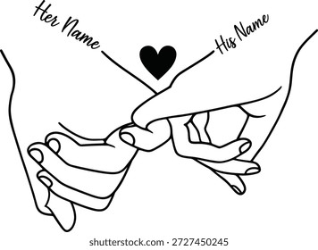 Pareja sosteniendo las manos Nombre personalizado Línea Arte Ilustración vectorial